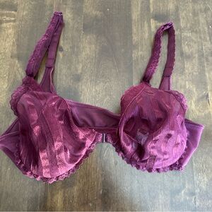 Vintage Lily of France 36C Bra Burgundy Sheer‎ Sexy Front Lingerie Syle 1261